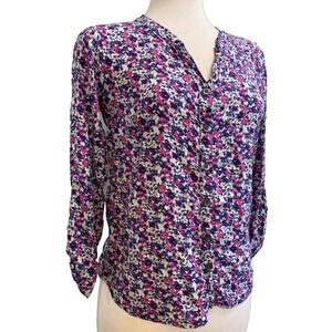 Splendid Purple Pink Floral Button-Front Blouse